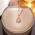 Rose gold hexagram necklace with floating zircon pendant on a luxury gift box display - 8934 Rose Gold Dynamic Eight-pointed Star