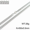 Chaîne cubaine en acier inoxydable argenté, largeur 5,5mm et longueur 450mm - 5.5mm x 45cm / Acier