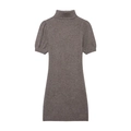 Women's slim fit taupe knit mini dress with high neck and short puff sleeves - S / Khaki