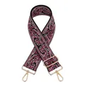 Close-up of pink paisley jacquard bag strap with golden metal lobster clasps - Black Rose Red