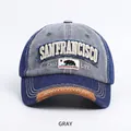Vintage denim baseballpet in blauwgrijze contrast met San Francisco borduursel - Verstelbaar / Grijs