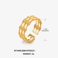 Anillo ajustable geométrico de acero inoxidable bañado en oro de 18K con diseño calado - Abierto ajustable / Dorado