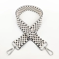 Detail of adjustable black and white houndstooth canvas wide strap with silver hooks - Silver Buckle/Houndstooth / White