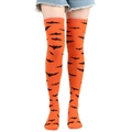 Halloween over-knee socks in bright orange with black bat patterns for party costumes - One Size / Orange Bat