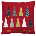 Rode kerstkussenhoes met ruitpatroon, negen kerstbomen en Merry Christmas tekst - Stijl 2-Rood 9 Kerstbomen