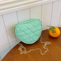 Mint green heart quilted chain crossbody bag for girls with gold metal strap detail - Green