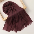 Solid dark red cotton linen scarf with pleated texture and tassel edge on tray - 180*100cm / Dark Purple (TH39-23)