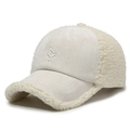 Winter baseball cap in beige suede and faux shearling with elegant front embroidery - Adjustable / White
