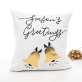 Funda de cojín navideña blanca con campanas doradas y texto Season's Greetings - 45*45cm (Con Núcleo 400g) / 3-Campanas Doradas