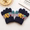 Thick knitted dark blue children's full-finger gloves with yellow tropical fish patch - One Size (Suggested 0-3 Years Old) / Navy Blue Fish