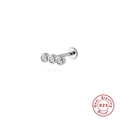 S925 sterling silver ear stud featuring three sparkling round zirconia stones in silver - Single White Gold #16 3-Stone Cluster