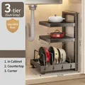 3-tier adjustable kitchen pot organizer in gun grey metal for under sink storage - 3-Tier Heightened / Gunmetal
