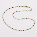 Titanium steel choker with gold finish and olive green enamel teardrop accents - Gold + Dark Green Enamel