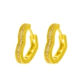 Elegant heart-shaped gold plated earrings with sparkling cubic zirconia stones - Double Row Rhinestone Heart Gold Hoop Earrings (浅KC金8028)