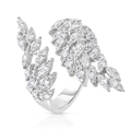 Eleganter Engel-Federring in Silber mit funkelnden Zirkoniasteinen im Marquise-Schliff - Einstellbar Offen / Weißgold