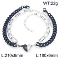 Set di bracciali magnetici per coppia con cuore in nero e argento e maglia cubana - Nero e Argento (KB208401-Z)