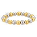 Close-up of gold and silver tone stainless steel round bead elastic bracelet with polished finish - Mixed Two-tone (YB-973MIX) / 10mm