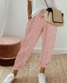 Women's red and white vertical striped casual pants with comfortable elastic waist - S / Bottoms / Red