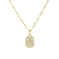 Close-up of gold-plated square pendant with pavé cubic zirconia letter F on chain - Necklace F