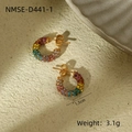 Gouden C-vormige roestvrijstalen oorbellen met kleurrijke zirkoonstenen en parels - C-Vormige Regenboog Zirconia / Kleurrijke Zirconia-verloop (Gouden Basis)
