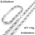 Silver stainless steel rope chain jewelry set with necklace and bracelet in 8mm thickness - Steel Color Twisted Rope Chain Set (KS226830-Z)