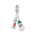 S925 sterling silver Christmas snowman and apple charm with red gemstone and white pearl - Apple Snowman (BSC1183)