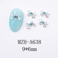 Détail de bijoux d'ongles nœud argenté 9x6mm avec cristal bleu clair sur fond blanc - Style Nœud Papillon (A638)