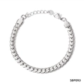Silver cuban wheat chain bracelet with S925 tag and lobster clasp on white background - Silver Cuban Link Stainless Steel Bracelet (B093)