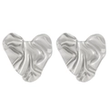 Elegant heart-shaped wrinkled earrings in polished silver finish for women - Steel Color Pleated Heart (4992)