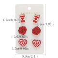 Three pairs of wooden heart and rose stud earrings shown with size dimensions on white card - Coffee Cup Rose Heart Combo (A-5) / 3 Pairs Set