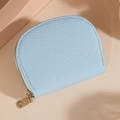 Light blue lychee textured leather shell card holder with golden zipper detail - Light Blue