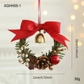 Christmas wreath decoration with red velvet bow golden bell and pine cones 10x12cm size - Red Satin Bow Style (AGHH55-1)