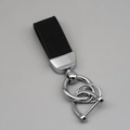 Business style black suede leather keychain with chrome plated metal D-ring and swivel clip - Short Style / Black/Silver