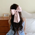 Elegant large pink satin bow hair clip with long ribbons for women hairstyle - Spring Clips / Romantic Pink