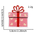 Pink heart gift box embroidery patch showing 6.5x5.8cm size measurements and weight - Style 9 (Heart Gift Box)