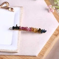 Elegant gold hairpin with colorful natural crystal stone chips for stylish women - Tourmaline + Gold Clip