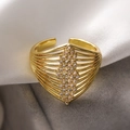 Layered open ring in 18K gold plated copper with geometric zircon stones setting - Adjustable Open / Gold