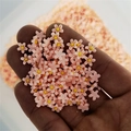 Macro shot of 3D pink five-petal resin flowers with yellow stamens for nail art decoration - Pink