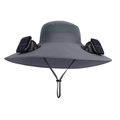 Chapeau solaire à double ventilateur gris foncé avec large bord et maille respirante - Gris foncé