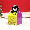 Caja de regalo para Halloween con asa de araña y texto Happy Halloween en amarillo y morado - Araña / 9*9*7CM