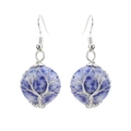 Handmade wire wrapped Tree of Life earrings with blue natural crystal stones - Blue Sodalite