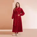Thick rouge red fleece bathrobe for women with tie-waist and plush long sleeves - Rouge Red (Women)