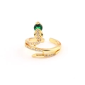 Adjustable golden snake ring featuring a green round gem and white cubic zirconia accents - Adjustable Open / Green Eyed White Snake Style