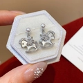 Pendientes de caballo balancín plateados con circonitas y nácar blanco natural - Plata (Pasador de pendientes de plata de ley 925)