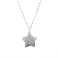 Detailed close-up of a 2.5cm star-shaped natural crystal agate stone pendant on a silver chain - 2.5cm / Labradorite
