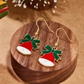 Festive Christmas bell earrings with red green enamel finish on a wooden base - Red and Green Christmas Bell Style (E00911G)