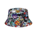 Graffiti print reversible bucket hat with colorful street art patterns and sun protection - M (56-58cm) / Colorful Funny Graffiti (1)