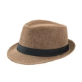 Classic brown linen fedora hat with black ribbon band for men and women - Adult Size (Approx 58cm) / Linen with Black Ribbon-Khaki