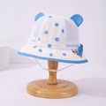 Detail showing breathable white mesh fabric and blue polka dot pattern on the baby sun hat - Infant 48-50CM / Blue