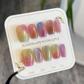 Rainbow cat eye press-on nails set with gradient colorful shimmer on display card - SP126 Glue Style (XS)